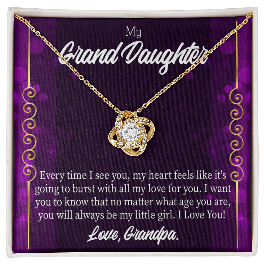 Granddaughter Grandpa Loves Infinity Knot CZ Necklace Gold Tone Standard Box
